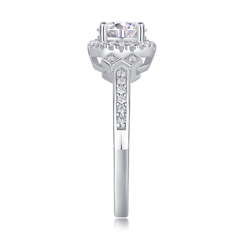S925 Silver 1-Carat Moissanite Ring with Halo Design - 6