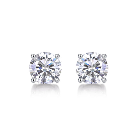 Classic Moissanite Sterling Silver Stud Earrings with Round Brilliant Cut