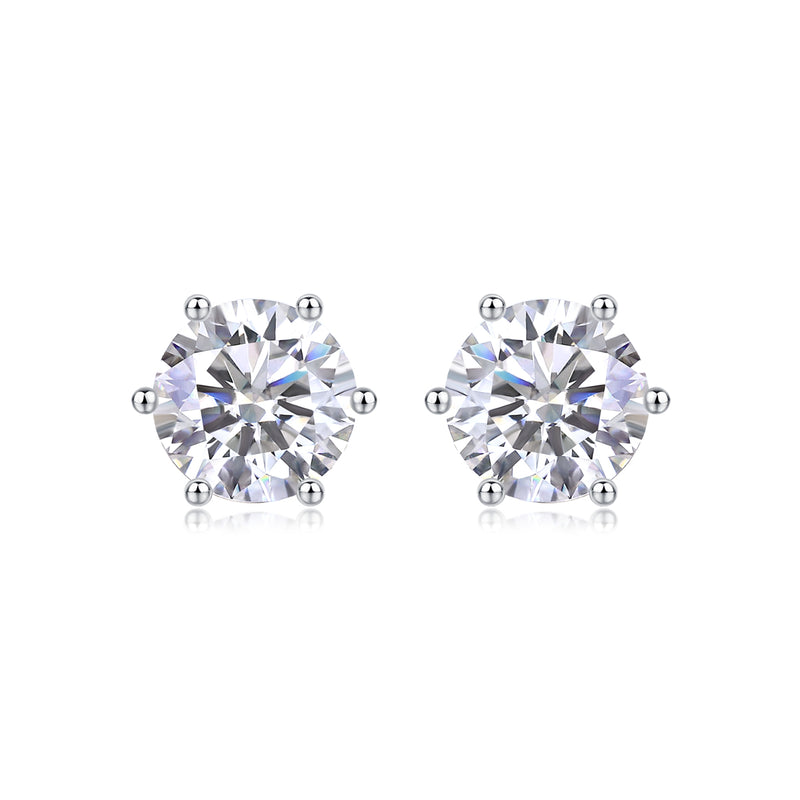S925 Silver Moissanite Stud Earrings Classic Six-Prong Luxury Fine Jewelry - 1