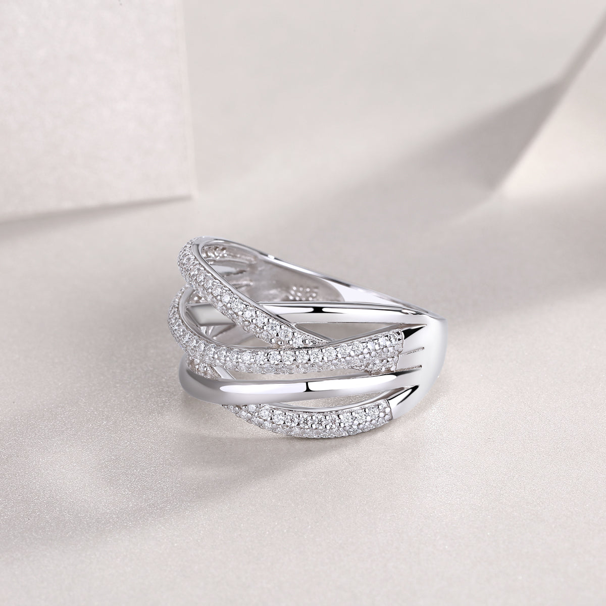 Moissanite Sterling Silver Interweaving Ring - Modern Luxury Fine Jewelry