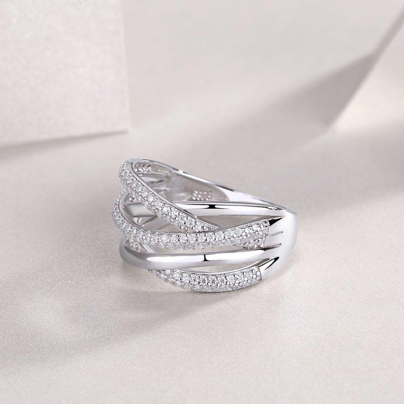 Moissanite Sterling Silver Interweaving Ring - Modern Luxury Fine Jewelry - 6