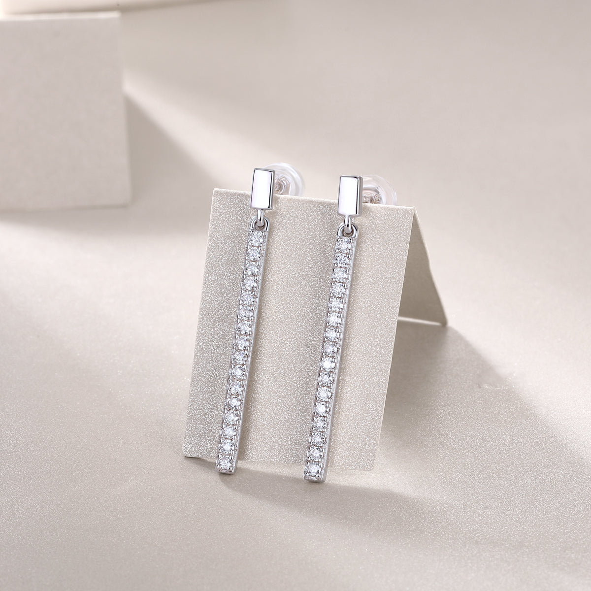 Moissanite Silver Stud Earrings Luxury Long Bar Design