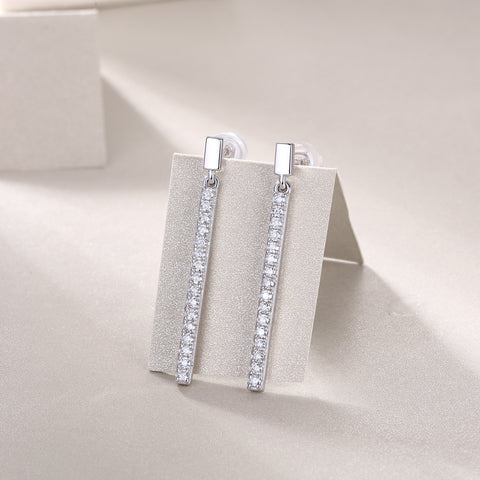 Moissanite Silver Stud Earrings Luxury Long Bar Design