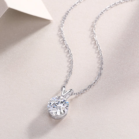 S925 Silver Moissanite V-Chain Pendant Necklace 2 Carat Sparkle