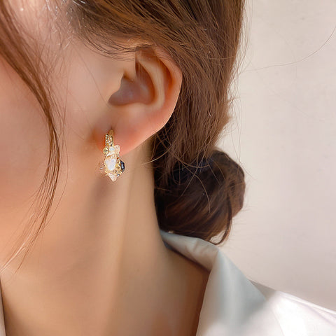 Gold Plated Alloy Green Flower Earrings with Silver Needle
