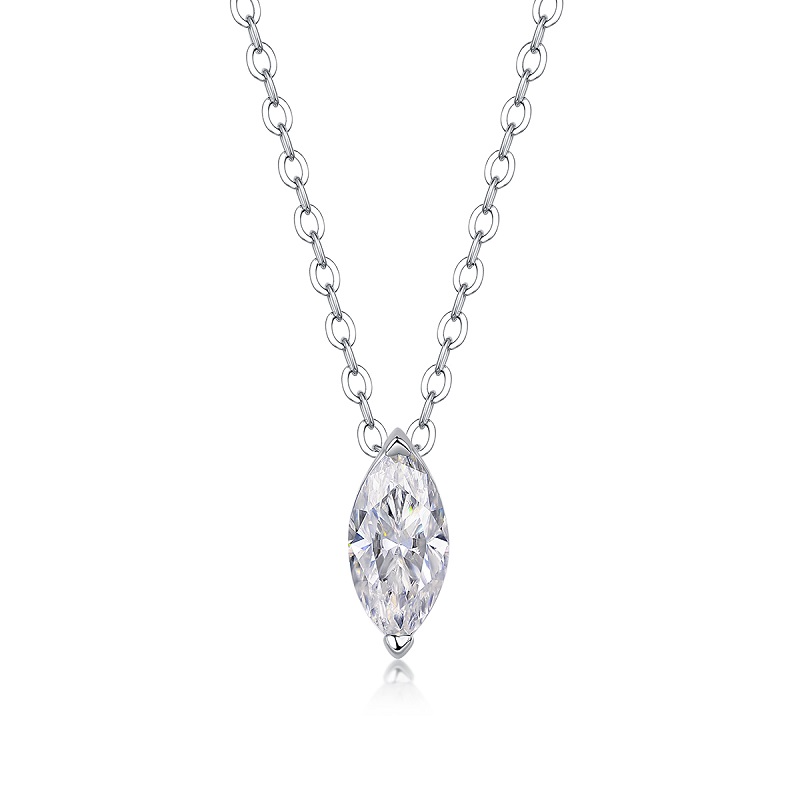 S925 Sterling Silver Moissanite Pendant Necklace Horse Eye Shape Elegant Fine Jewelry