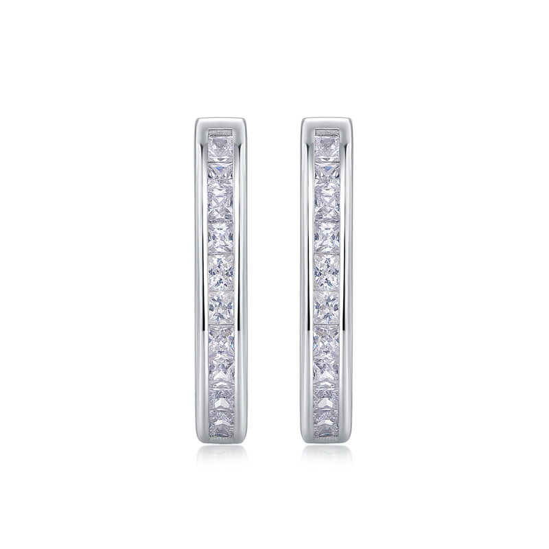 S925 Sterling Silver Moissanite Hoop Earrings with Platinum-Plated Finish - 2