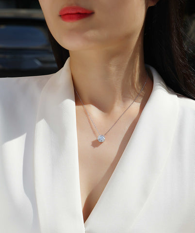 1Afternoon Rose S925 Sterling Silver Moissanite Pendant Necklace with Platinum Plating