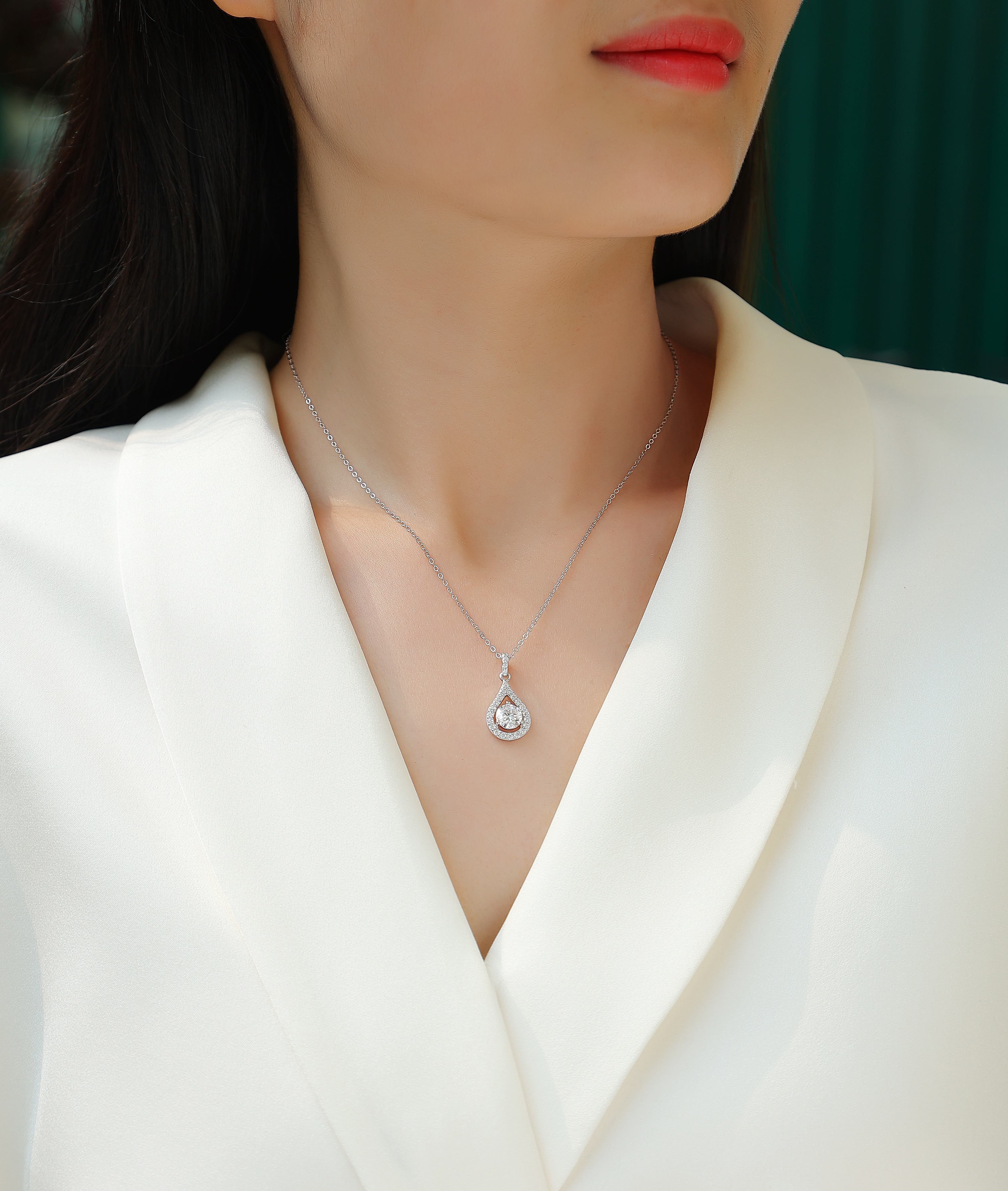 1Heart Charm Sterling Silver Necklace with 1-Carat Moissanite Pendant