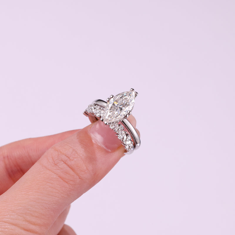 S925 Sterling Silver Moissanite Ring Set Modern Elegant Adjustable Bands - 2