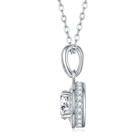 1 Carat Moissanite Pendant Necklace in S925 Sterling Silver with Platinum Plating