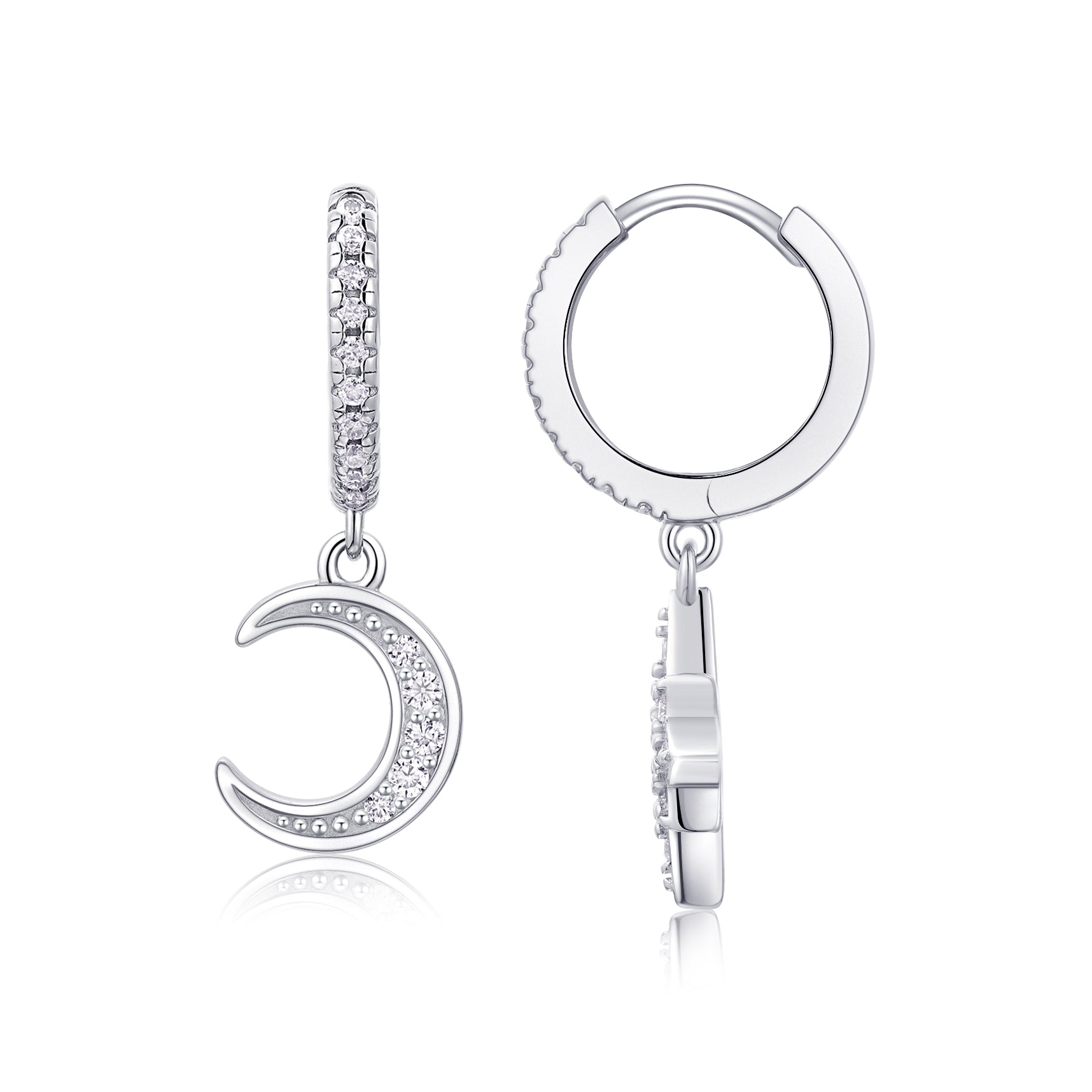 S925 Sterling Silver Star and Moon Moissanite Earrings Set