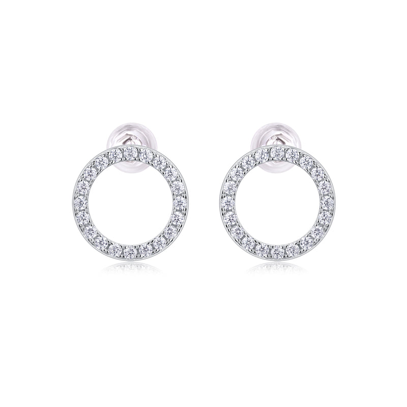 Moissanite Silver Stud Earrings Luxury Circle Design S925 Fine Jewelry - 4