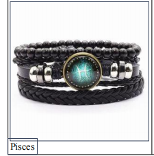 Men's Braided Leather Cord Bracelet with Alloy Zodiac Charm