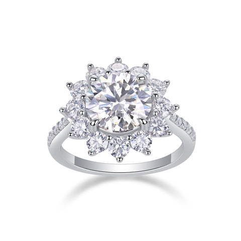 1Sunflower 3-Carat Moissanite Sterling Silver Ring Modern Elegant Fine Jewelry