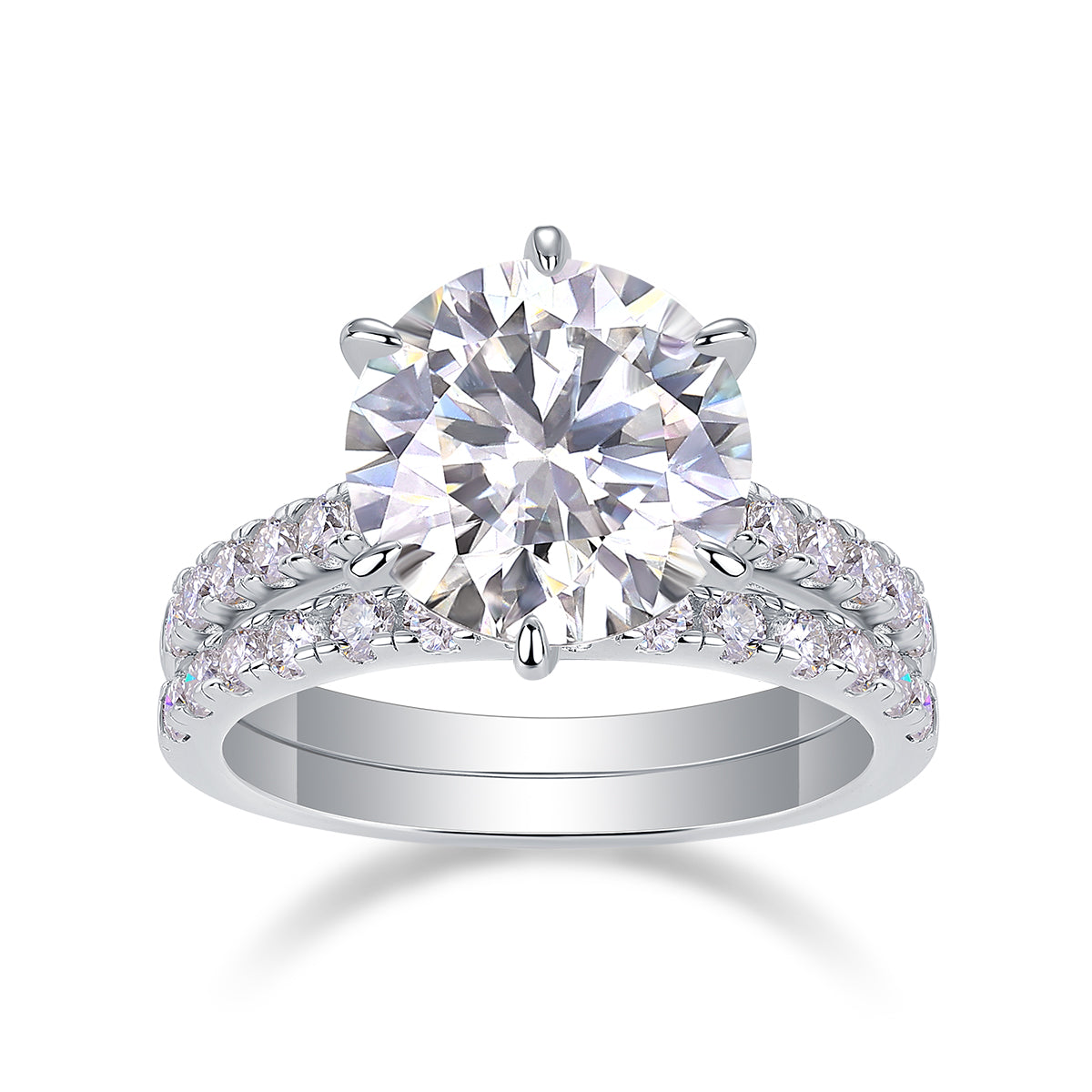 S925 Silver Moissanite Rings Set with Large 5 Carat Center Stone
