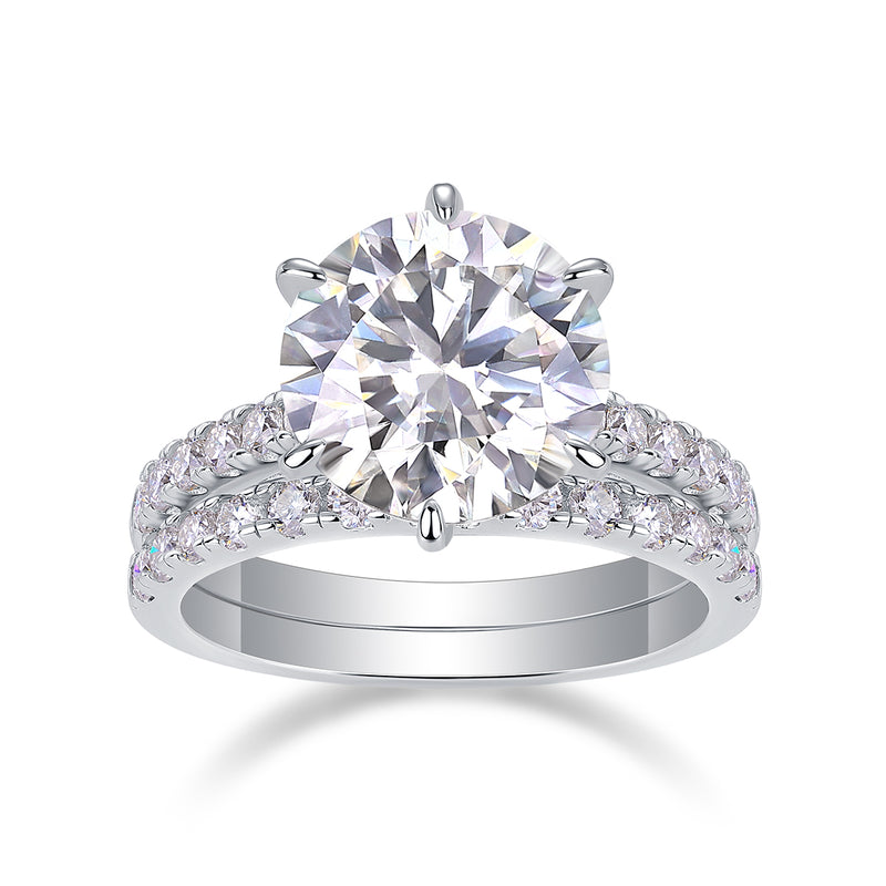 S925 Silver Moissanite Rings Set with 5 Carat Center Stone Modern Elegant Design - 5