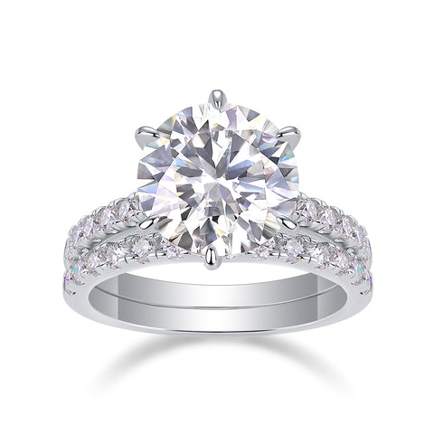 S925 Silver Moissanite Rings Set with Large 5 Carat Center Stone