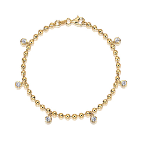 S925 Silver Moissanite Beaded Bracelet with Dangling Charms Elegant Fine Jewelry