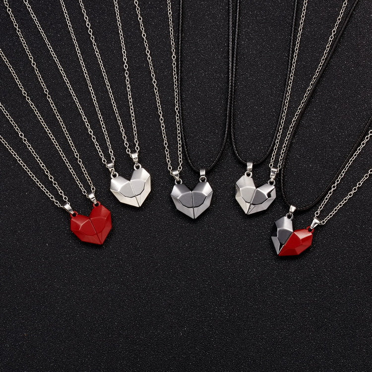 Minimalist Magnetic Heart Pendant Necklace for Couples
