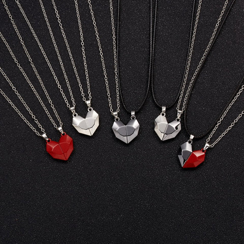 Minimalist Magnetic Heart Pendant Necklace for Couples
