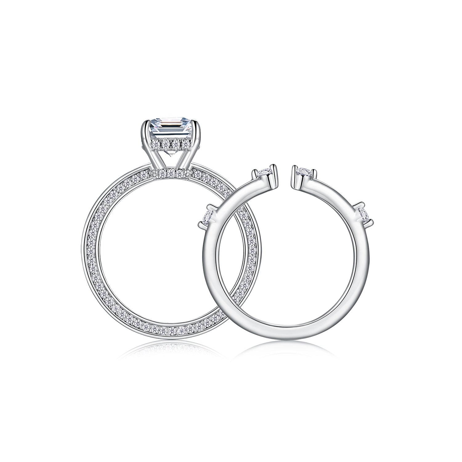 1Ice Crystal Love Moissanite Sterling Silver Ring Set for Men and Women