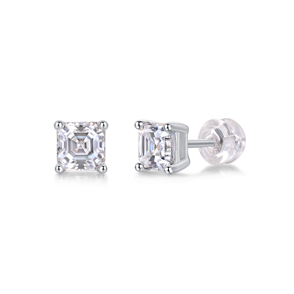 Square Moissanite Stud Earrings in S925 Sterling Silver Modern Fine Jewelry