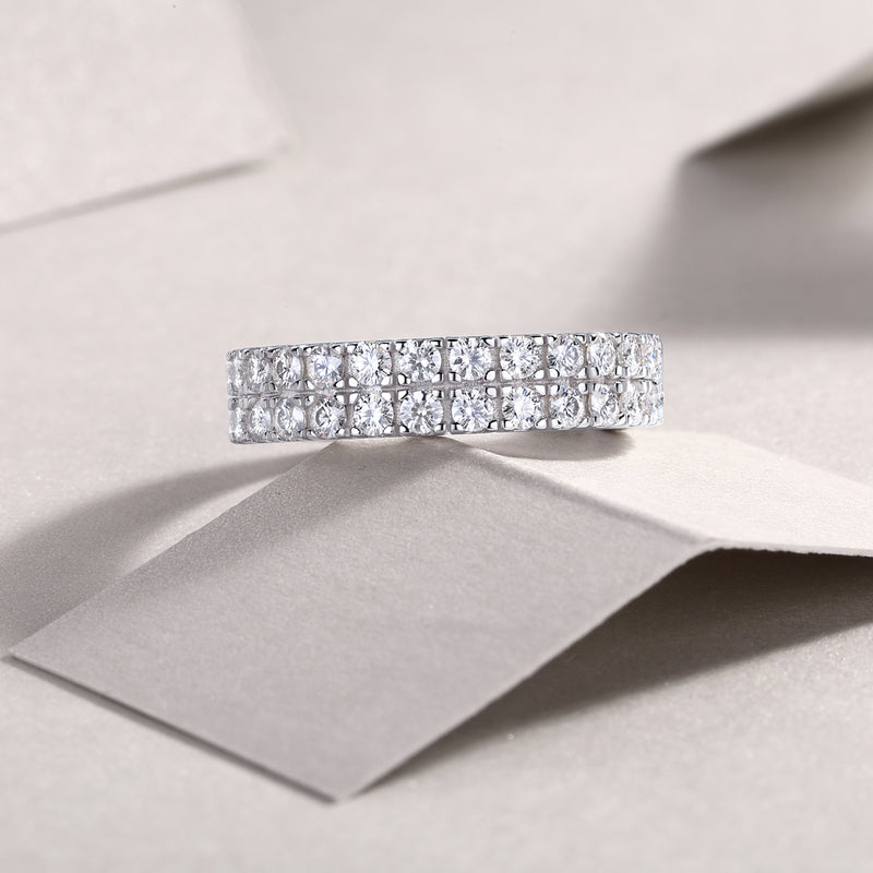 Multi-Row Moissanite S925 Silver Ring Elegant Luxury Jewelry - 4