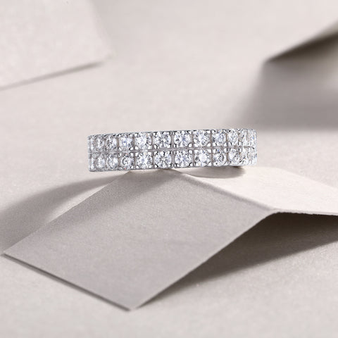 Multi-row Moissanite Silver Ring Luxury Fine Jewelry