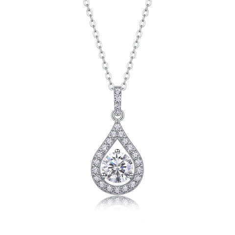 1Heart Charm Sterling Silver Necklace with 1-Carat Moissanite Pendant Elegant Teardrop Design