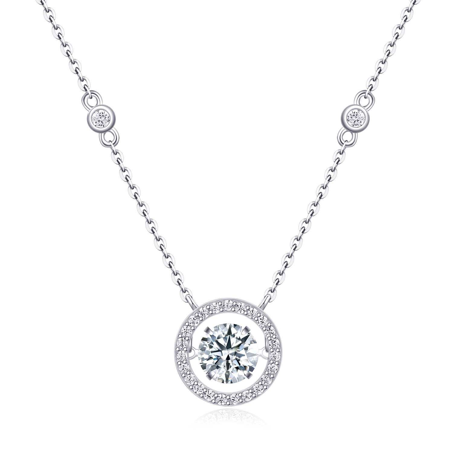 1Carat Moissanite Pendant Necklace in S925 Sterling Silver with Platinum-Plated Accent