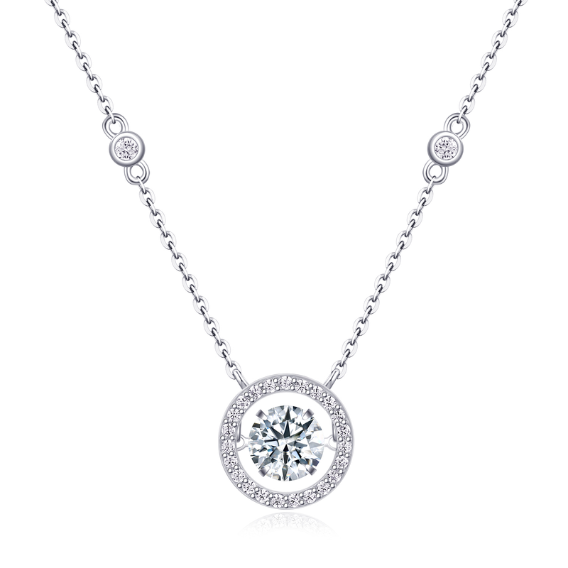 1Carat Moissanite Pendant Necklace in S925 Sterling Silver with Platinum-Plated Accent - 2