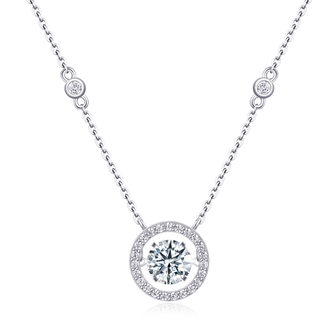 1Carat Moissanite Pendant Necklace in S925 Sterling Silver with Platinum-Plated Accent