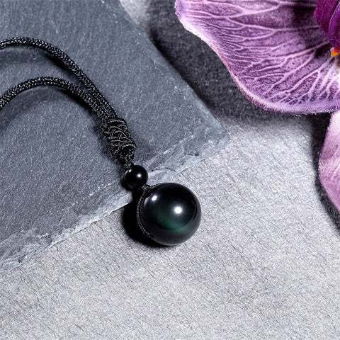 16mm Natural Obsidian Pendant Amethyst Necklace for Men and Women