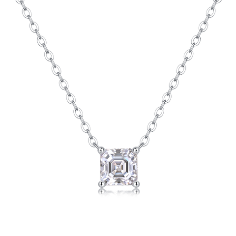 Square Moissanite Pendant Necklace in S925 Sterling Silver Elegant Fine Jewelry