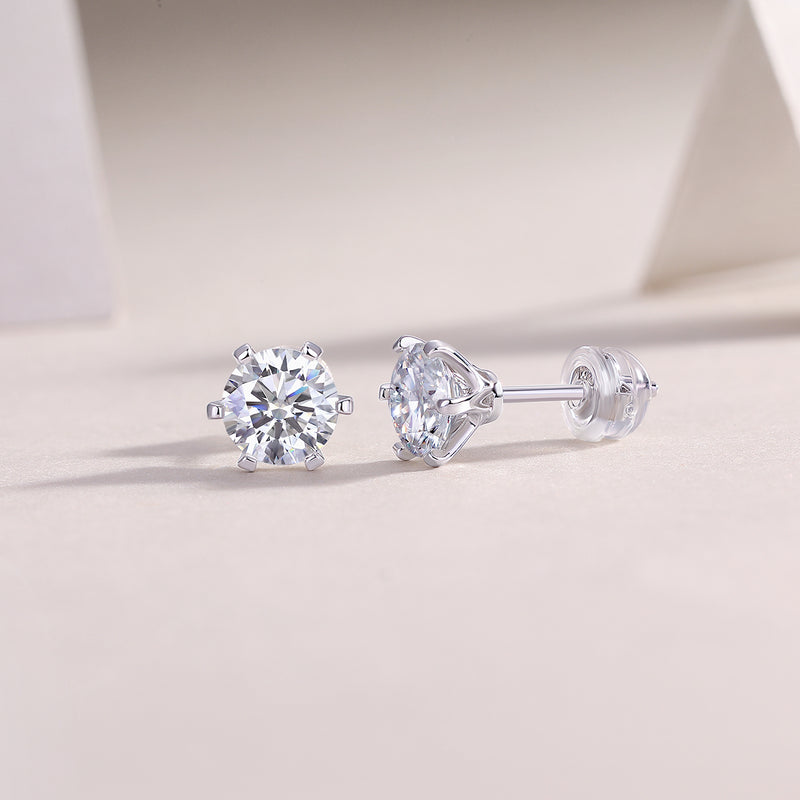 Moissanite Stud Earrings in S925 Silver 1 Carat Classic Sparkle - 2