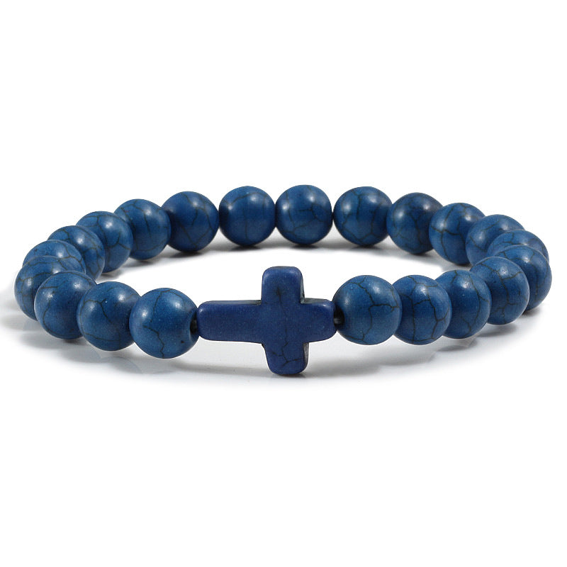 Blue Turquoise Cross Beaded Bracelet