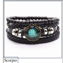 Men's Braided Leather Cord Bracelet with Alloy Zodiac Charm