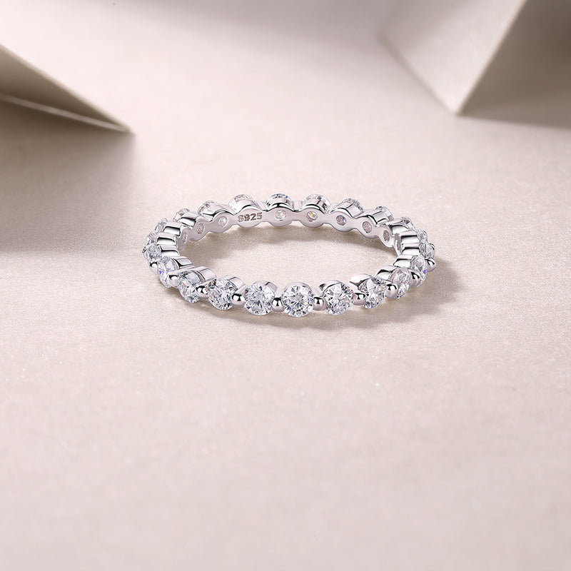 S925 Silver Moissanite Ring with Sparkling Single Row Stones Modern Elegant Fine Jewelry - 6