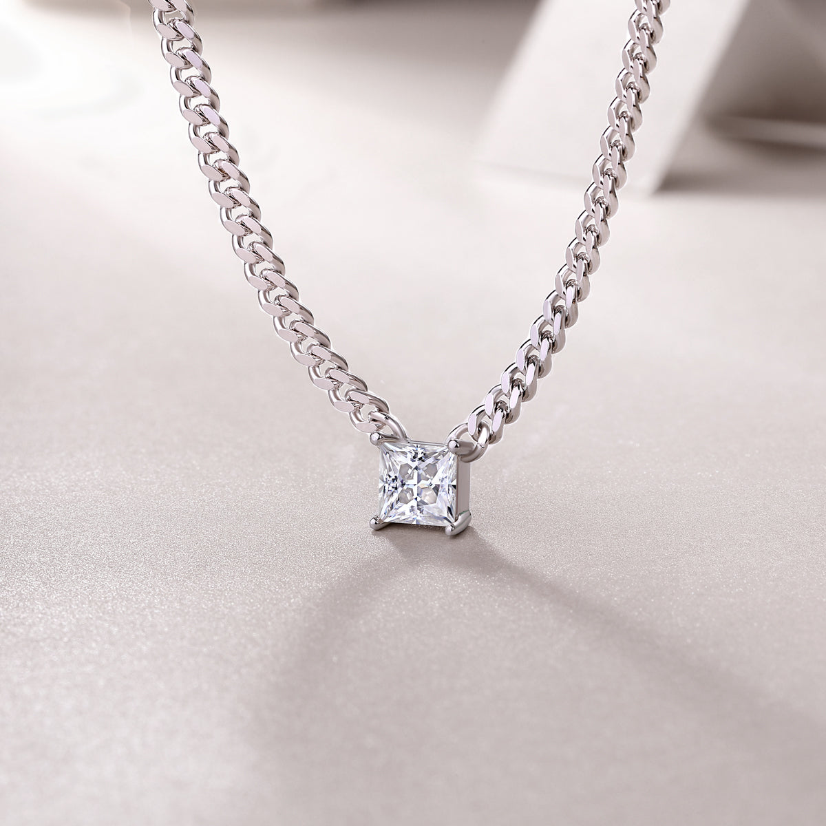 S925 Sterling Silver Square Moissanite Pendant Necklace Fashion Jewelry