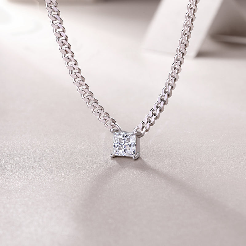 S925 Sterling Silver Square Moissanite Pendant Necklace Modern Elegant Fine Jewelry - 5