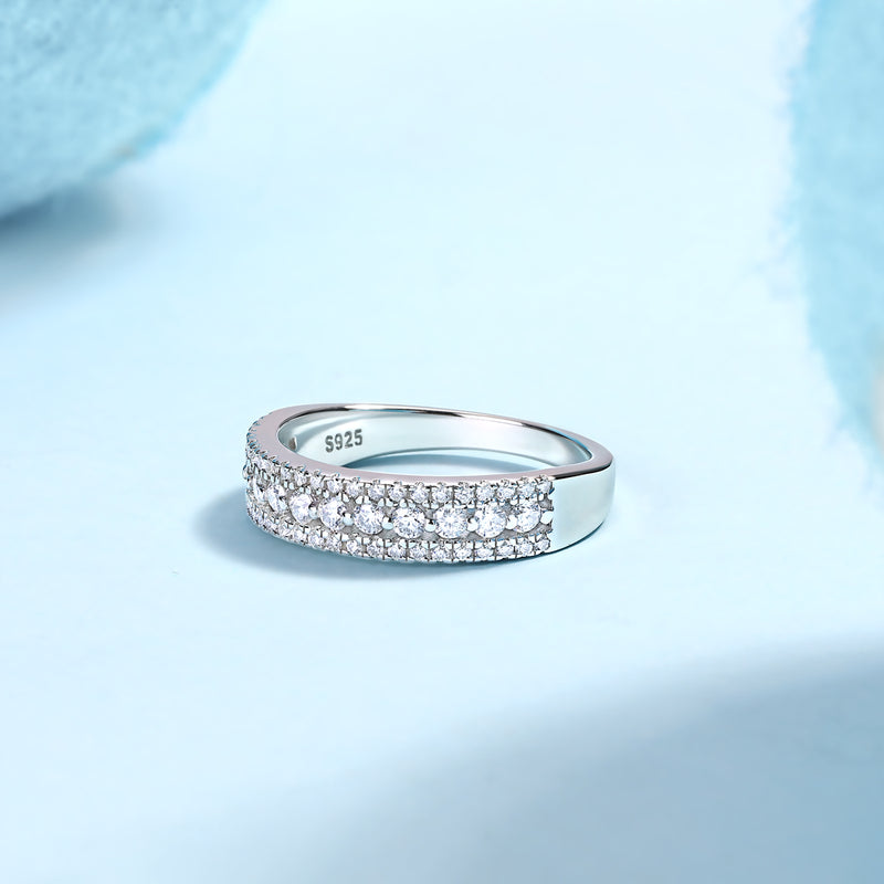 Elegant Multi-row Moissanite S925 Silver Ring Modern Fashion Band - 4