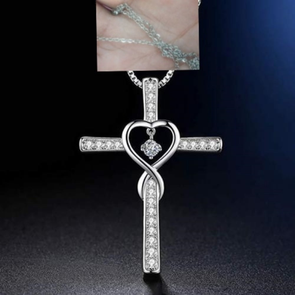 Gold Plated Christian Cross Pendant Necklace with Birthstone Crystal