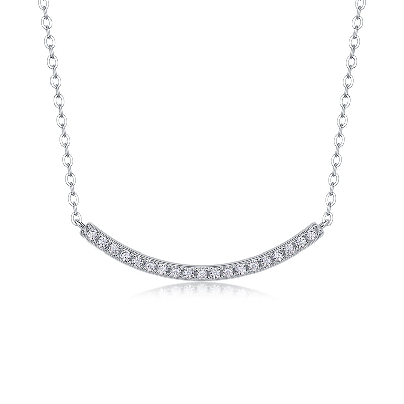 1Joy S925 Sterling Silver Moissanite Pendant Necklace Elegant Curved Bar Design - 1