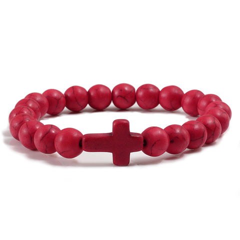 Blue Turquoise Cross Beaded Bracelet