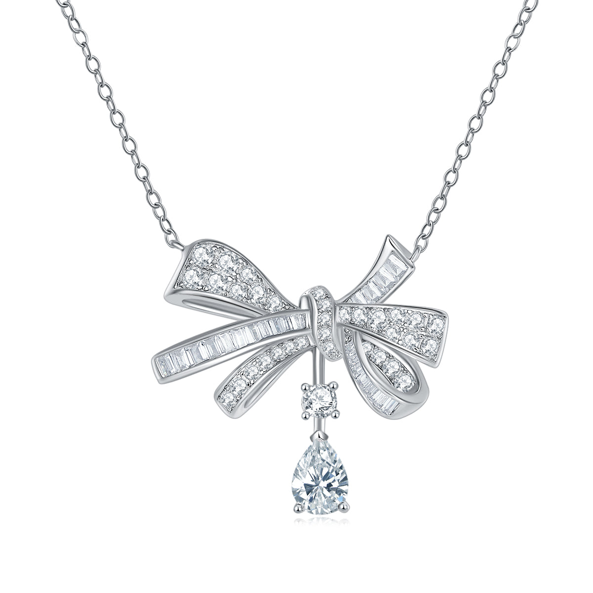 1Butterfly Sterling Silver Moissanite Pendant Set with Pear-Shaped Stone
