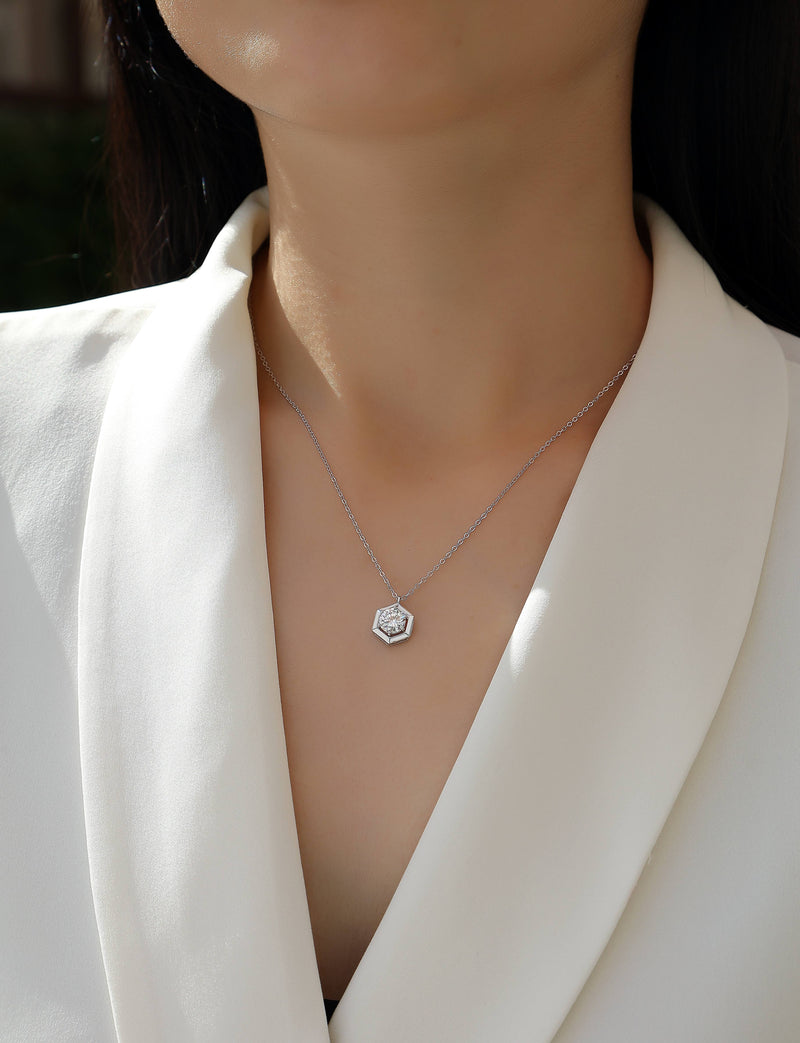 1-Carat Moissanite Hexagon Pendant Necklace in S925 Sterling Silver - Modern & Elegant - 4