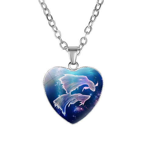 Womens Zodiac Heart Pendant Necklace with 12 Constellations