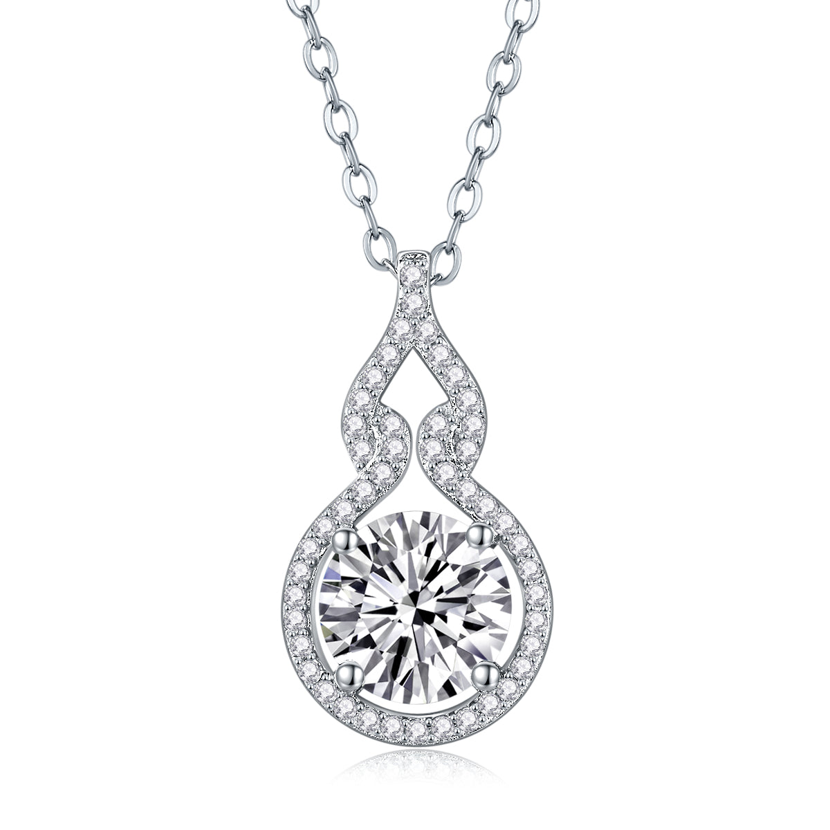 1Curve 2-Carat Moissanite Pendant Necklace in S925 Sterling Silver with Platinum Plating