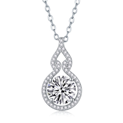 1Curve 2-Carat Moissanite Pendant Necklace in S925 Sterling Silver with Platinum Plating